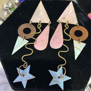 Vintage ‘80s Pastel Patina Dusted Geometric Metal Earrings-Boutique
